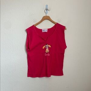 Diane Wat hot pink Sleeveless Top with hand painted Dog graphic‎ size L